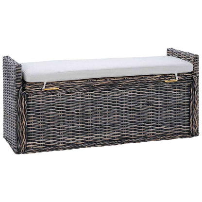 Storage Bench with Cushion Black Wash 110 x 40 x 50 cm Rattan