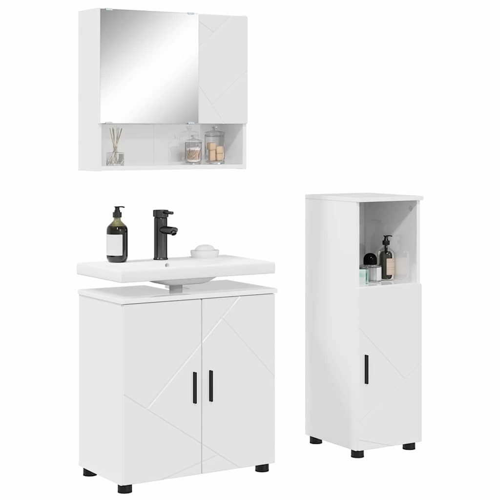 Bathroom Furniture Set Wall-mounted 3 pcs High Gloss White