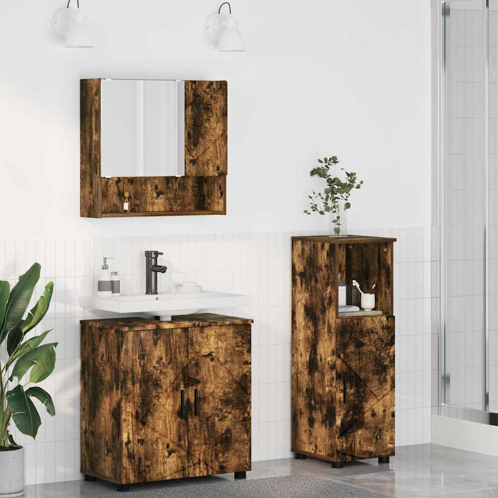 Bathroom Furniture Set 3 pcs Smoked Oak 61 x 35 x 64 cm