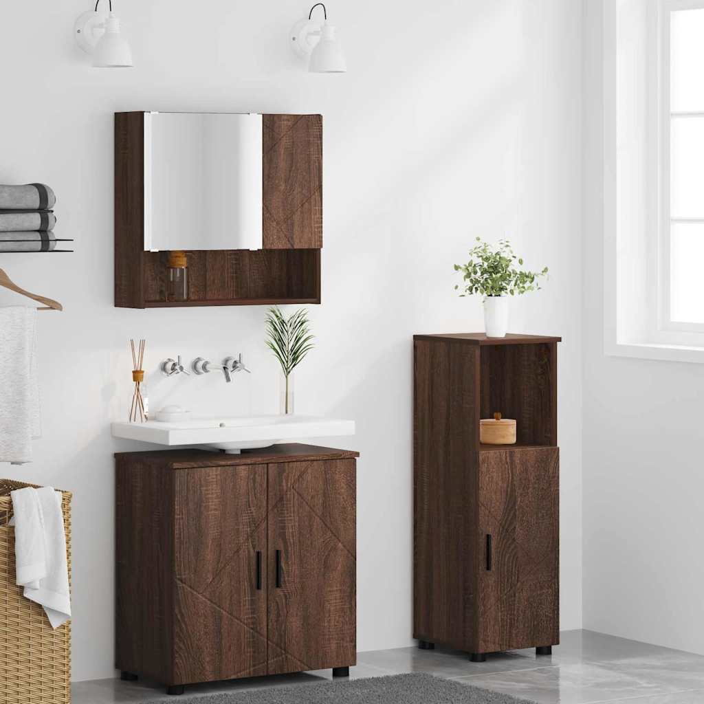 Bathroom Furniture Set 3 pcs Brown Oak Engineered wood & Metal