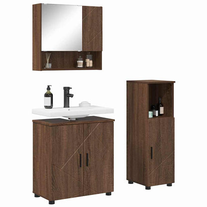 Bathroom Furniture Set 3 pcs Brown Oak Engineered wood & Metal