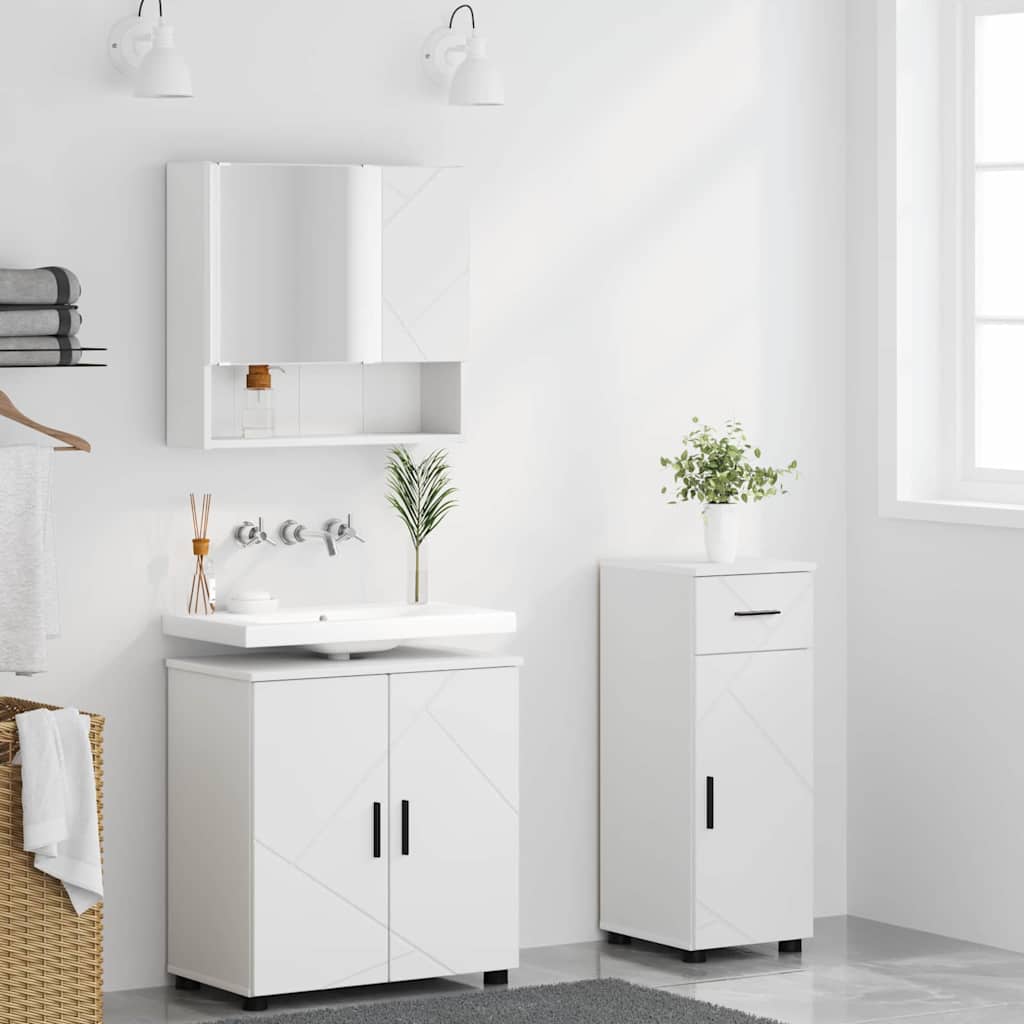 Bathroom Furniture Set 3 pcs White Engineered wood & Metal