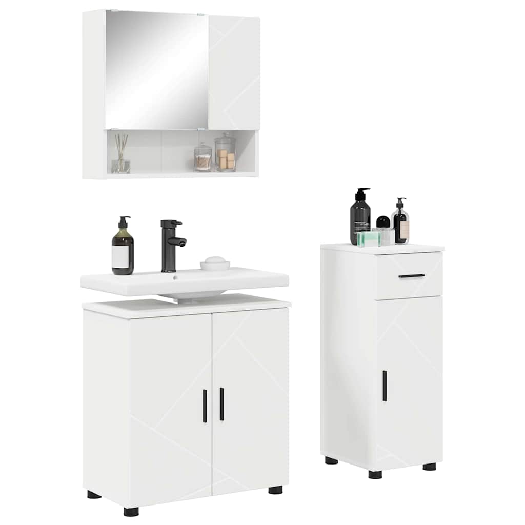 Bathroom Furniture Set 3 pcs White Engineered wood & Metal