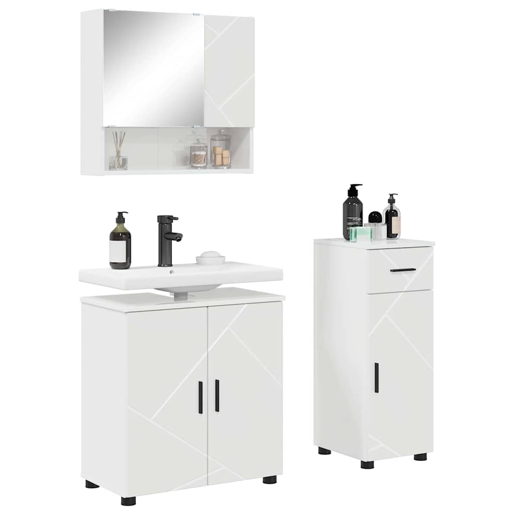 Bathroom Furniture Set with Drawer 3 pcs High Gloss White