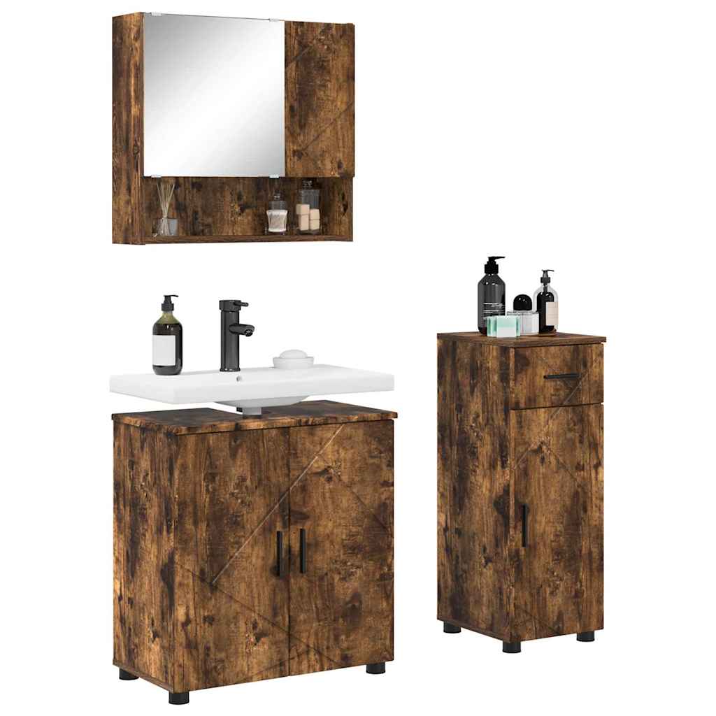 Bathroom Furniture Set 3 pcs Smoked Oak 61 x 35 x 64 cm