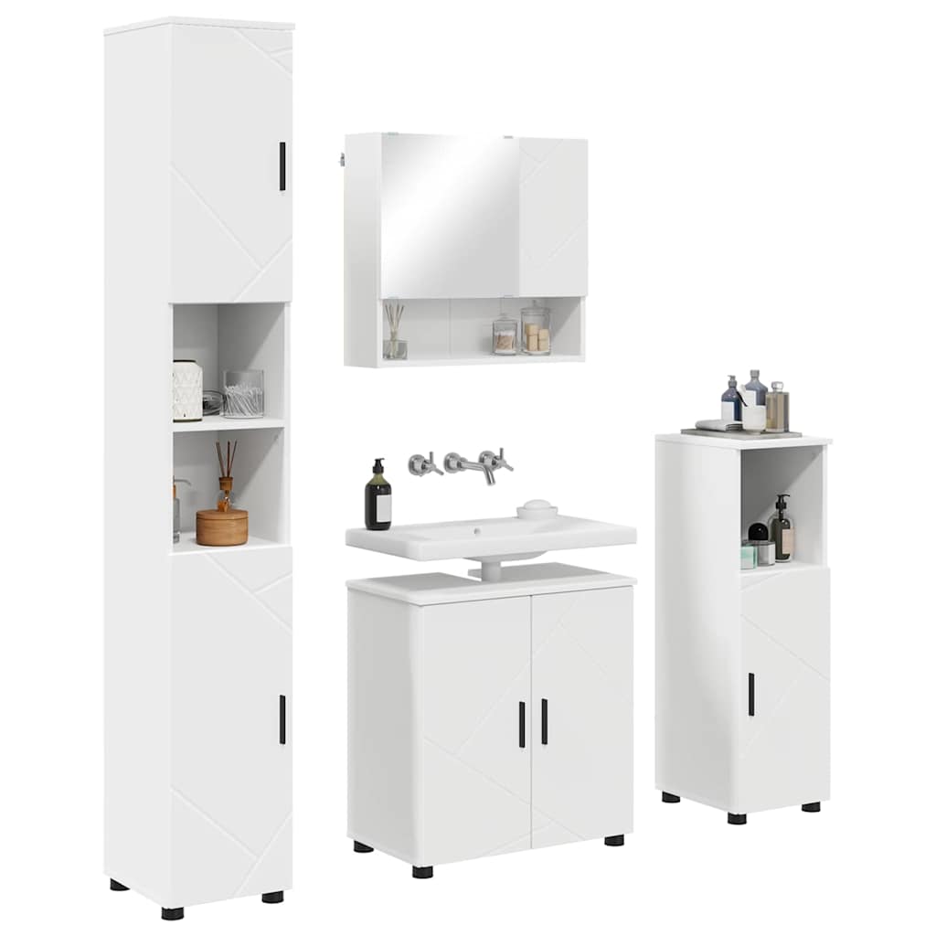 Bathroom Furniture Set 4 pcs White Engineered wood & Metal