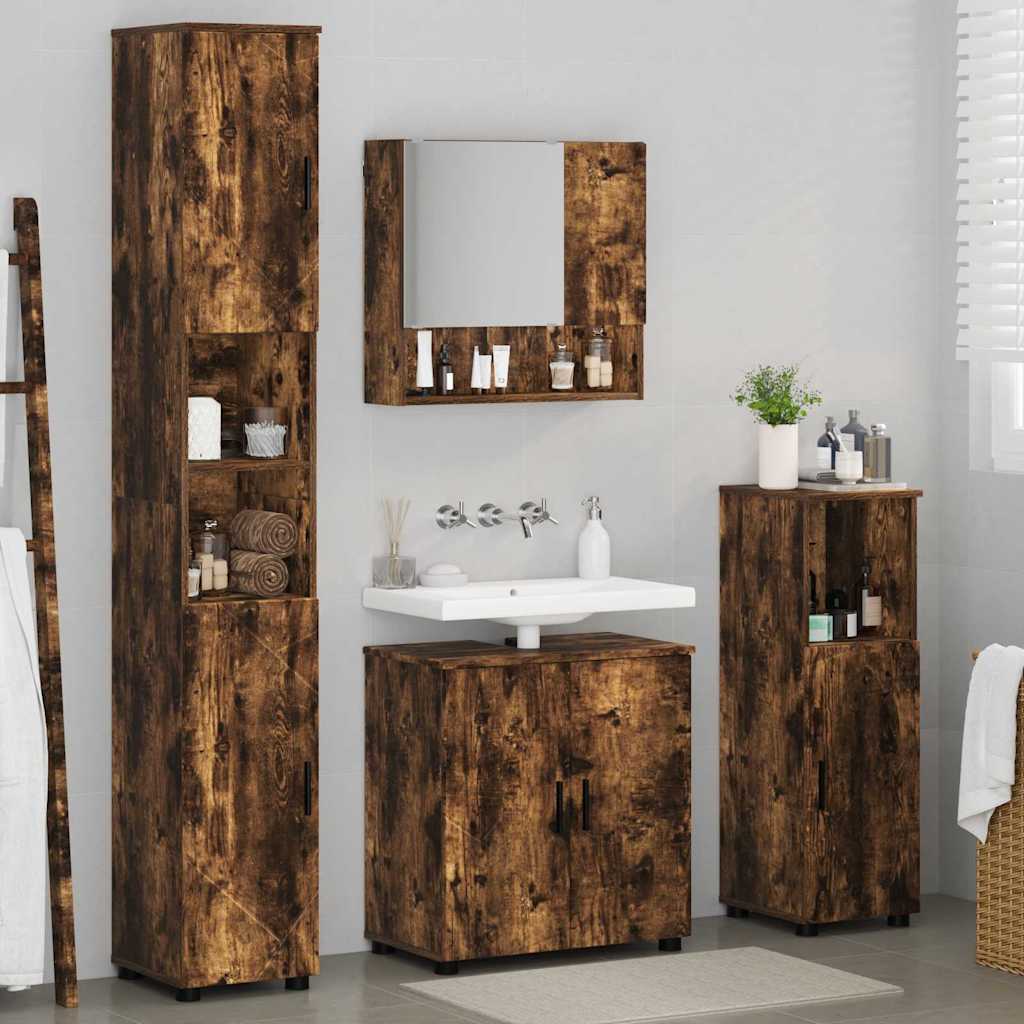 Bathroom Furniture Set 4 pcs Smoked Oak 61 x 35 x 64 cm