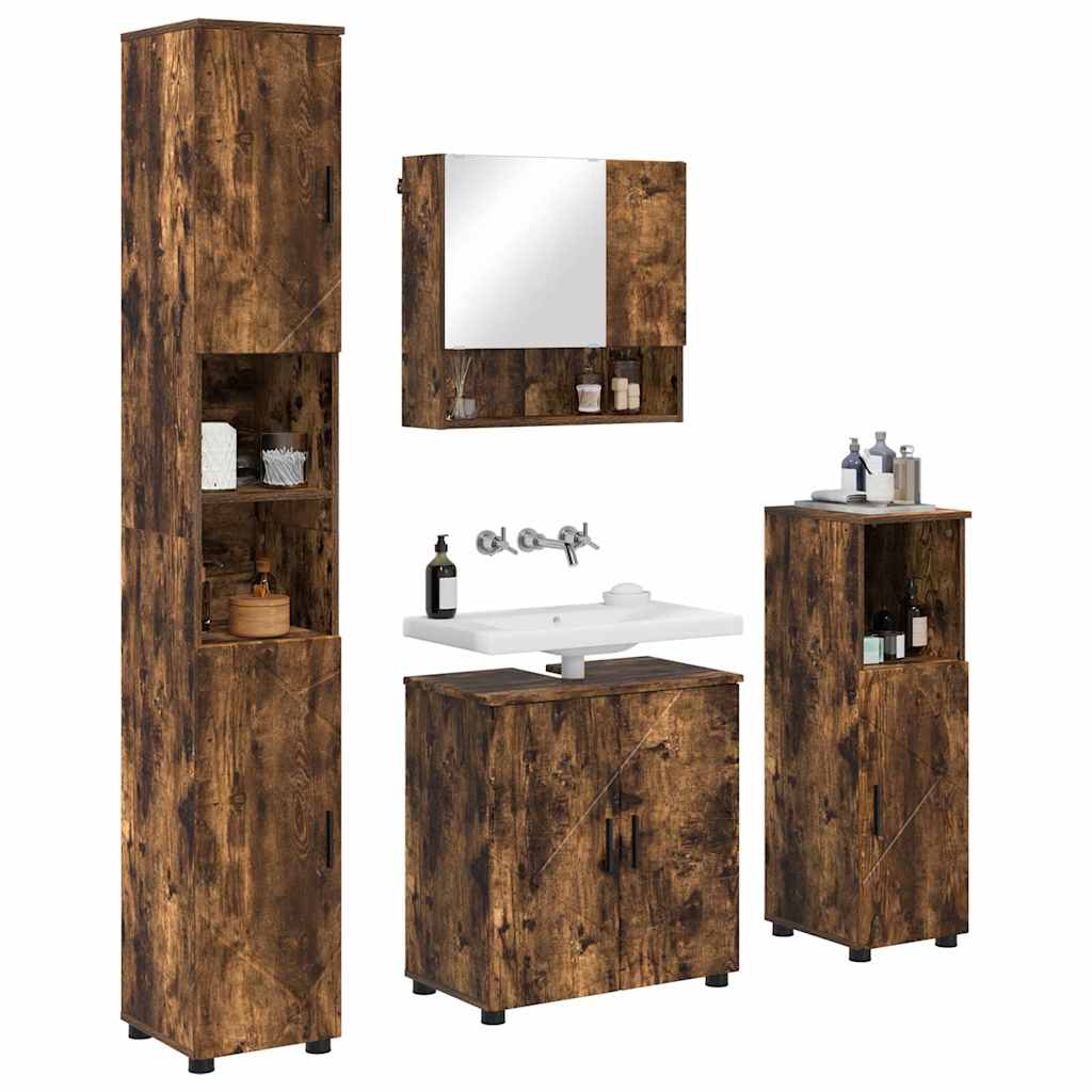 Bathroom Furniture Set 4 pcs Smoked Oak 61 x 35 x 64 cm