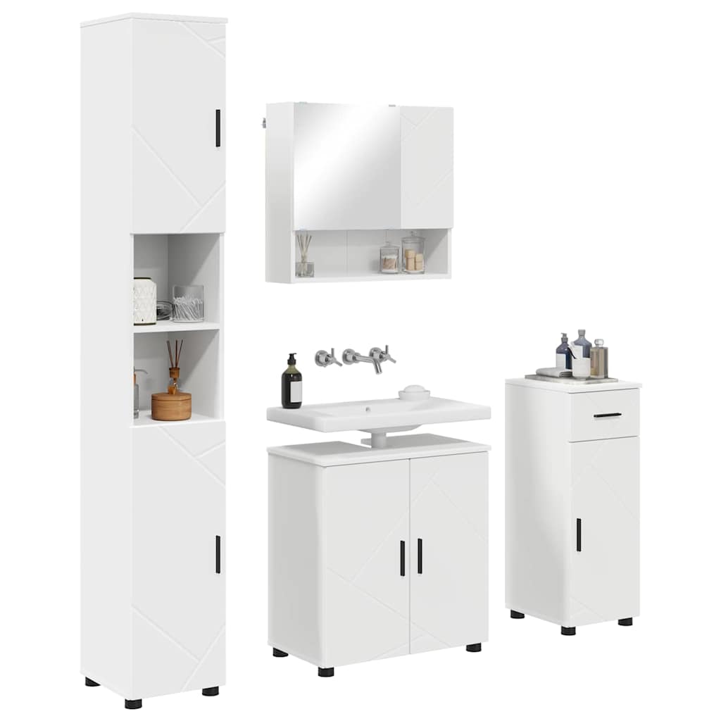 Bathroom Furniture Set 4 pcs White Engineered wood & Metal