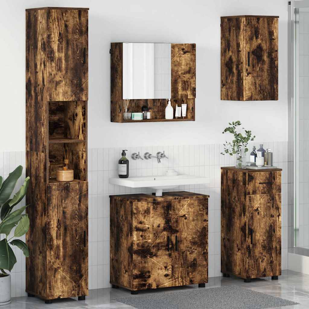 Bathroom Furniture Set 5 pcs Smoked Oak 61 x 35 x 64 cm