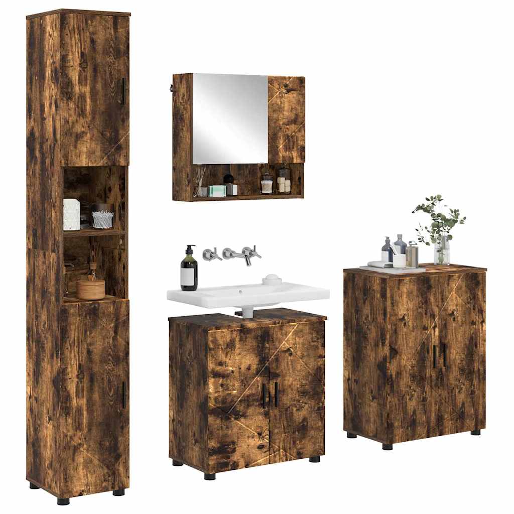 Bathroom Furniture Set 4 pcs Smoked Oak 61 x 35 x 64 cm