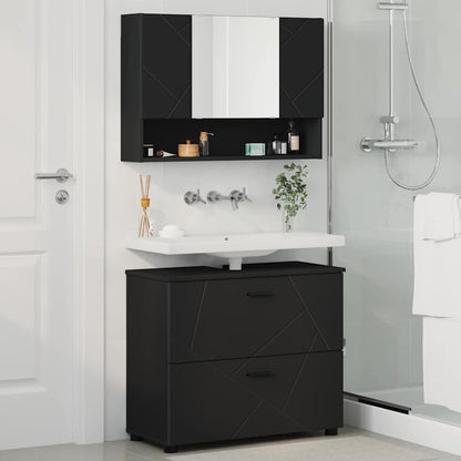 Bathroom Furniture Set 2 pcs Black Engineered Wood and Metal