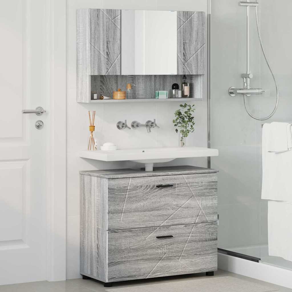 Bathroom Furniture Set with Drawer with Shelf 2 pcs Grey Sonoma