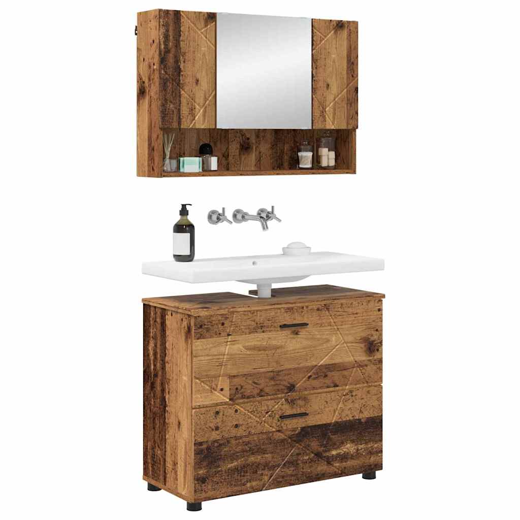 Bathroom Furniture Set 2 pcs Old Wood Engineered Wood and Metal