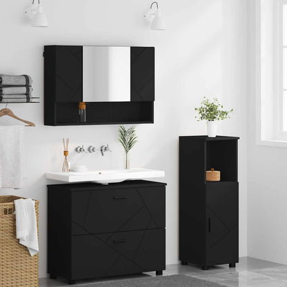 Bathroom Furniture Set 3 pcs Black Engineered Wood and Metal