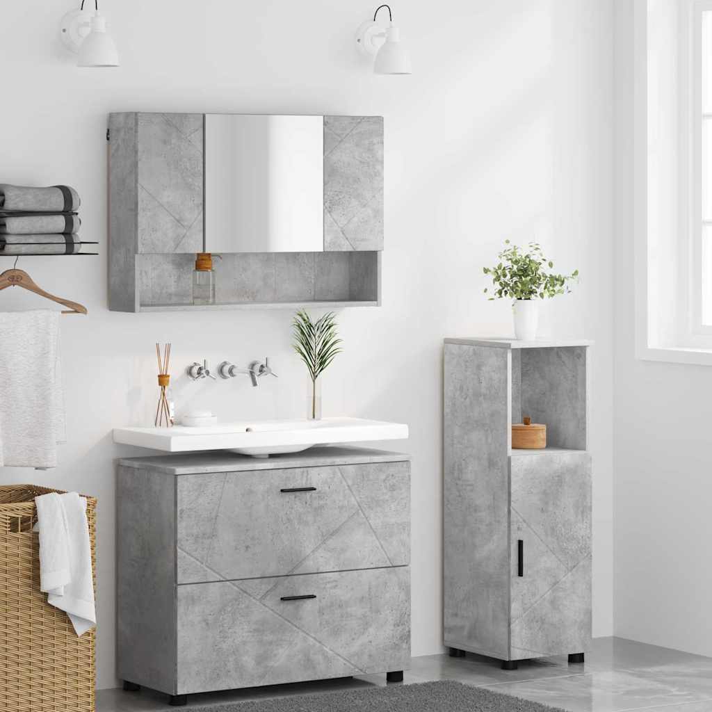 Bathroom Furniture Set with Drawer 3 pcs Concrete Grey