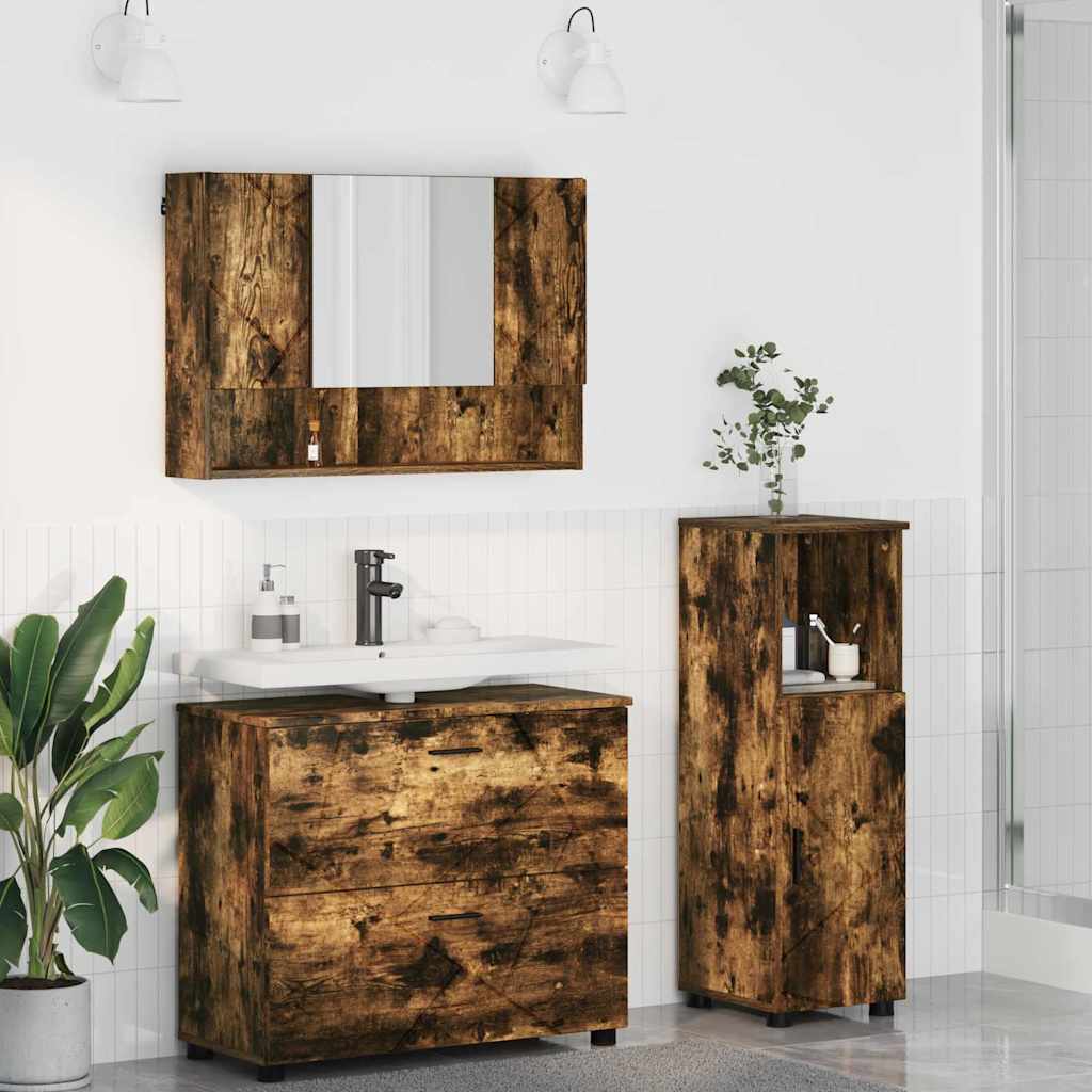 Bathroom Furniture Set 3 pcs Smoked Oak