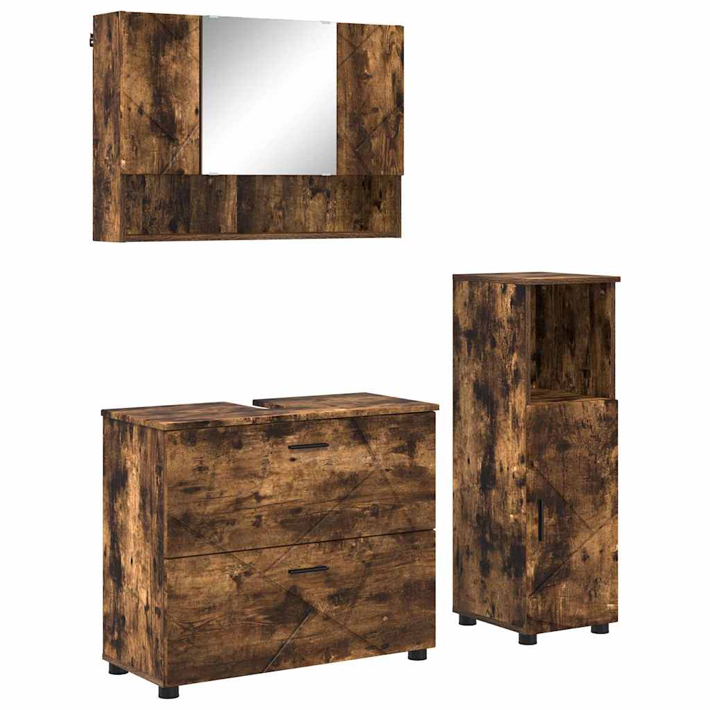 Bathroom Furniture Set 3 pcs Smoked Oak