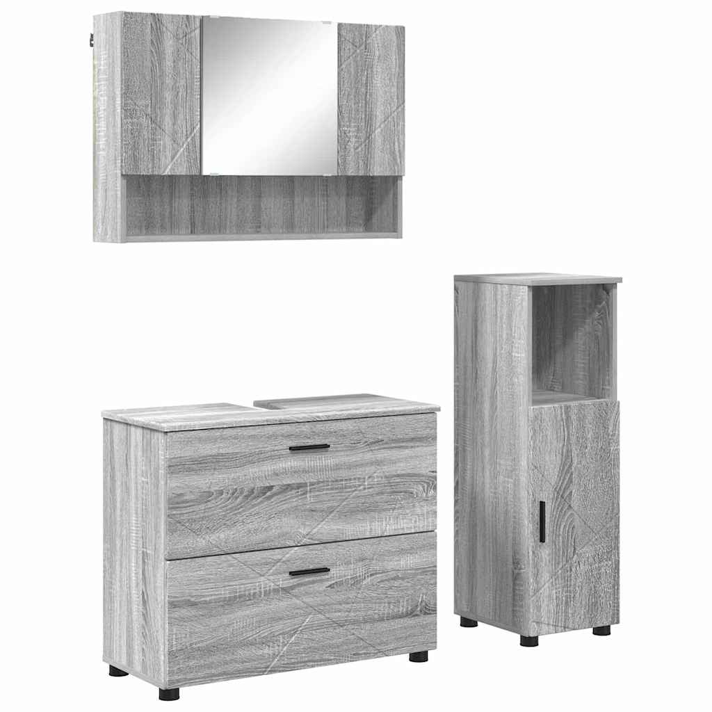 Bathroom Furniture Set with Drawer with Shelf 3 pcs Grey Sonoma