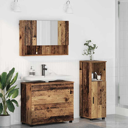 Bathroom Furniture Set 3 pcs Old Wood Engineered Wood and Metal