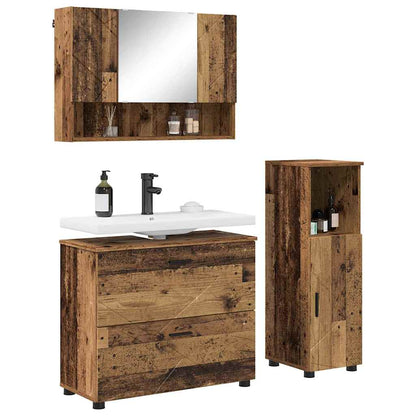 Bathroom Furniture Set 3 pcs Old Wood Engineered Wood and Metal