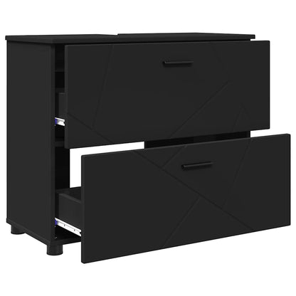 Bathroom Furniture Set 3 pcs Black Engineered Wood and Metal