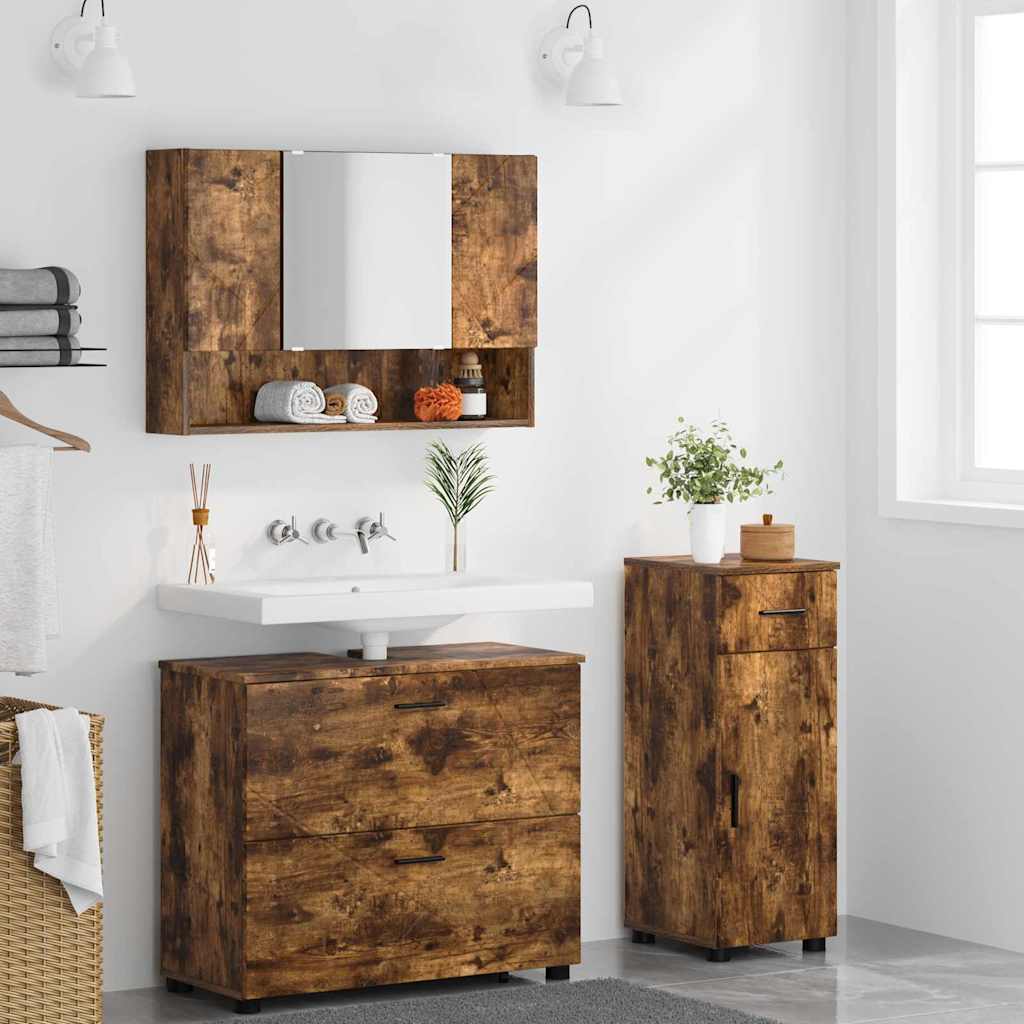Bathroom Furniture Set 3 pcs Smoked Oak