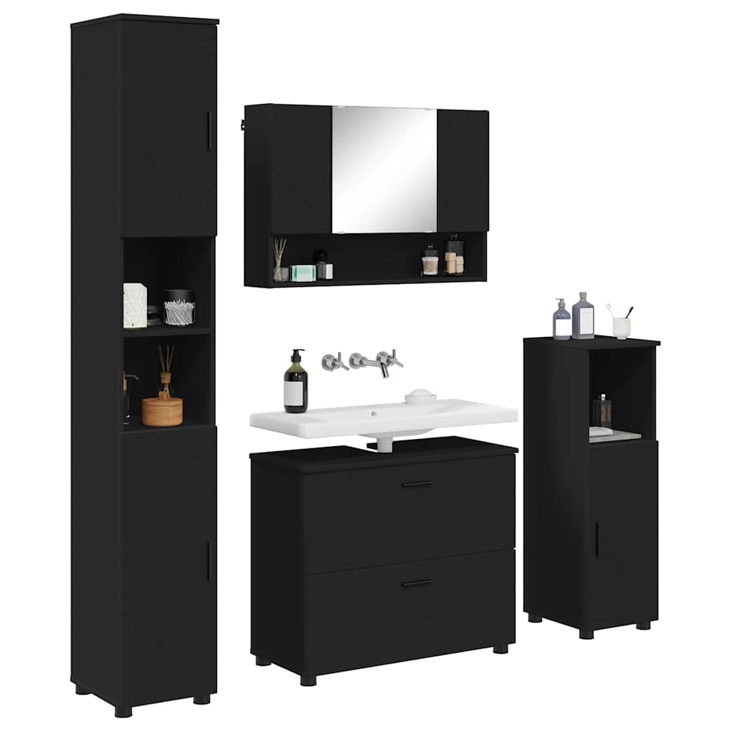 Bathroom Furniture Set 4 pcs Black Engineered Wood and Metal