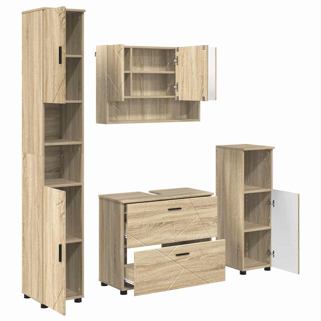 Bathroom Furniture Set with Drawer with Shelf 4 pcs Sonoma Oak