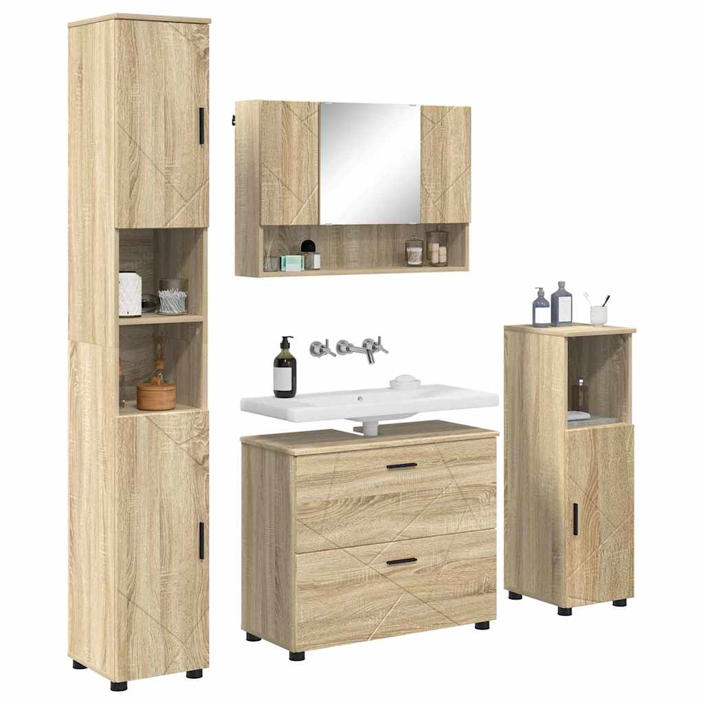 Bathroom Furniture Set with Drawer with Shelf 4 pcs Sonoma Oak