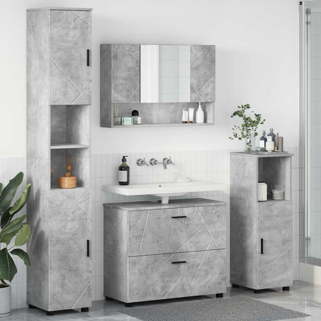 Bathroom Furniture Set with Drawer 4 pcs Concrete Grey