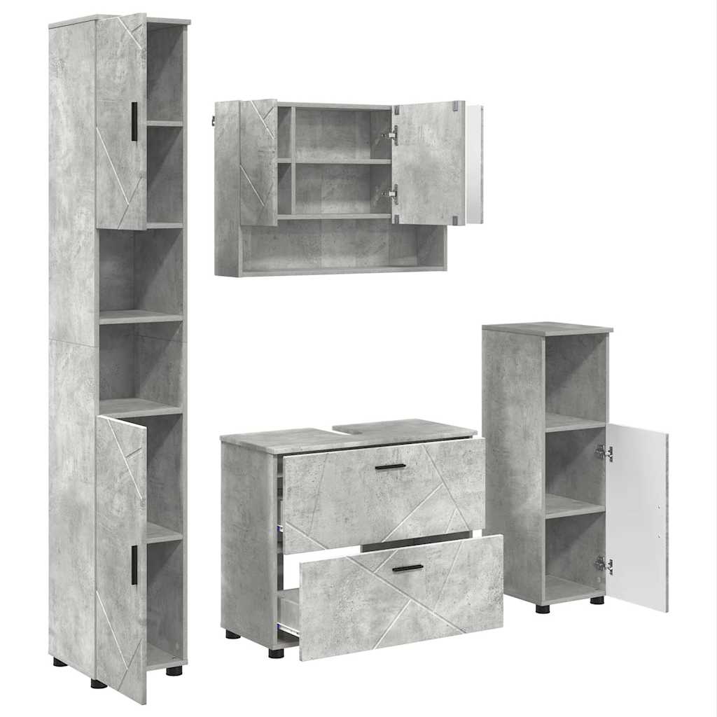 Bathroom Furniture Set with Drawer 4 pcs Concrete Grey