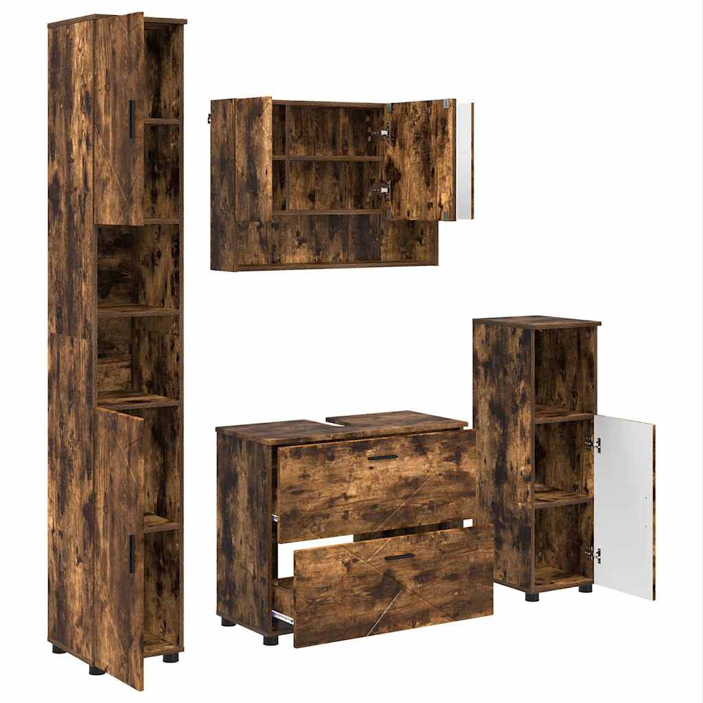 Bathroom Furniture Set 4 pcs Smoked Oak