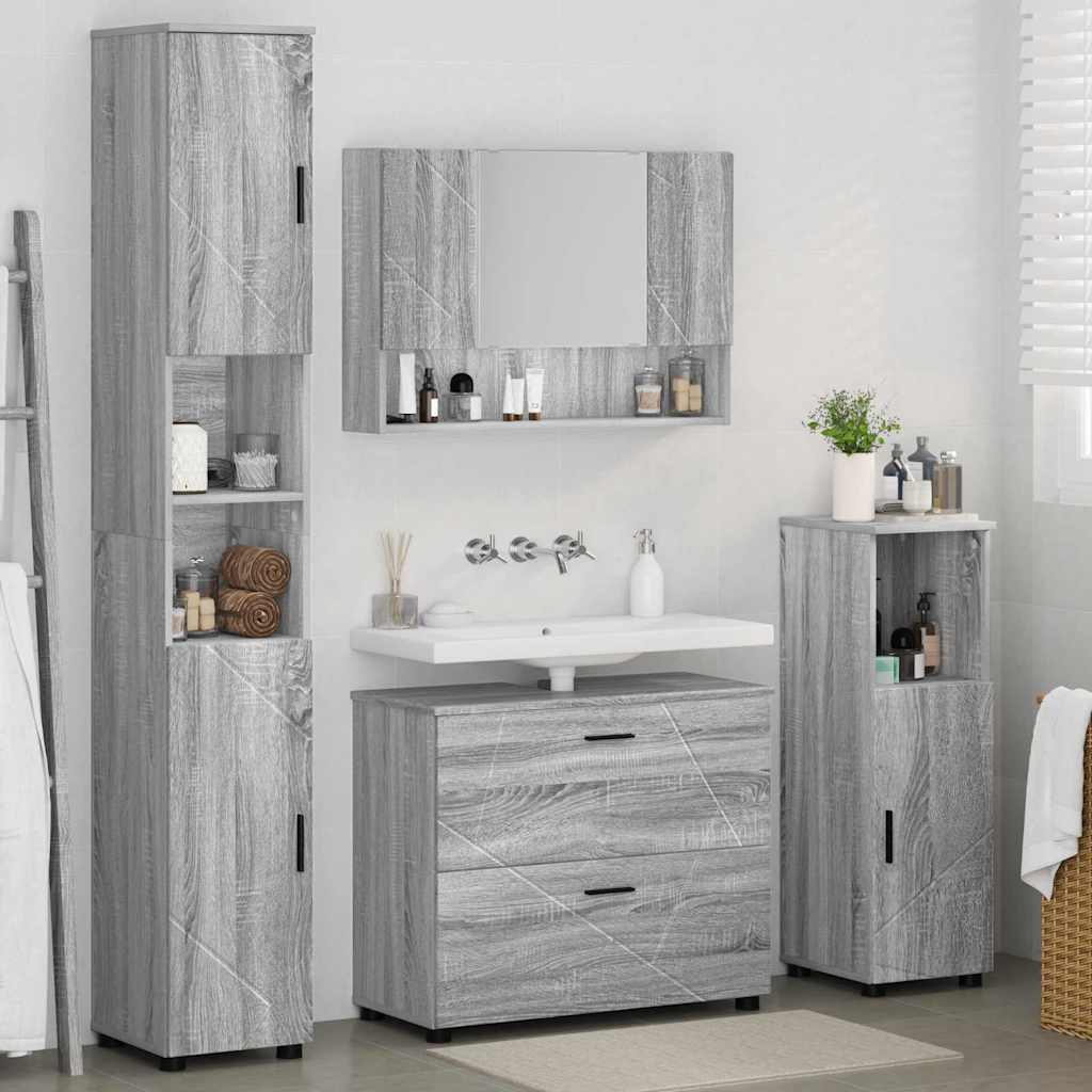 Bathroom Furniture Set with Drawer with Shelf 4 pcs Grey Sonoma