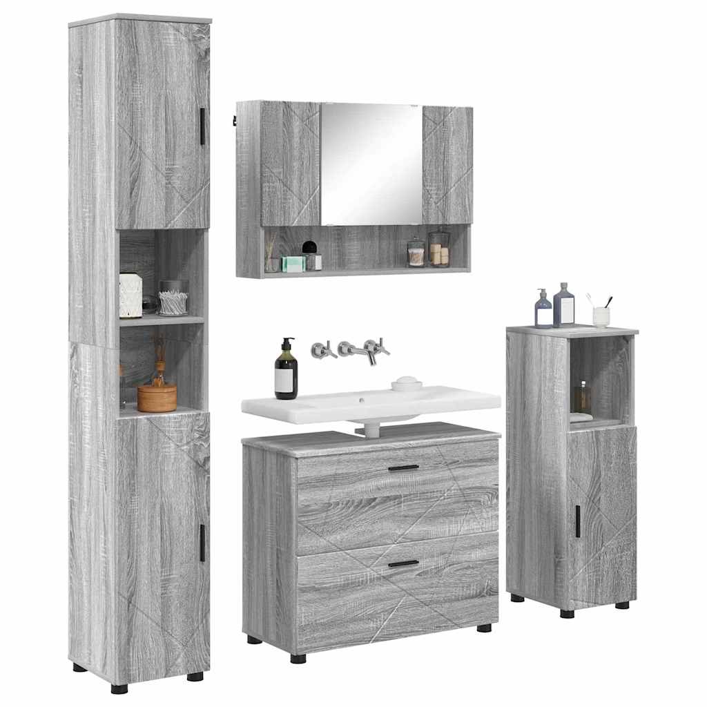 Bathroom Furniture Set with Drawer with Shelf 4 pcs Grey Sonoma