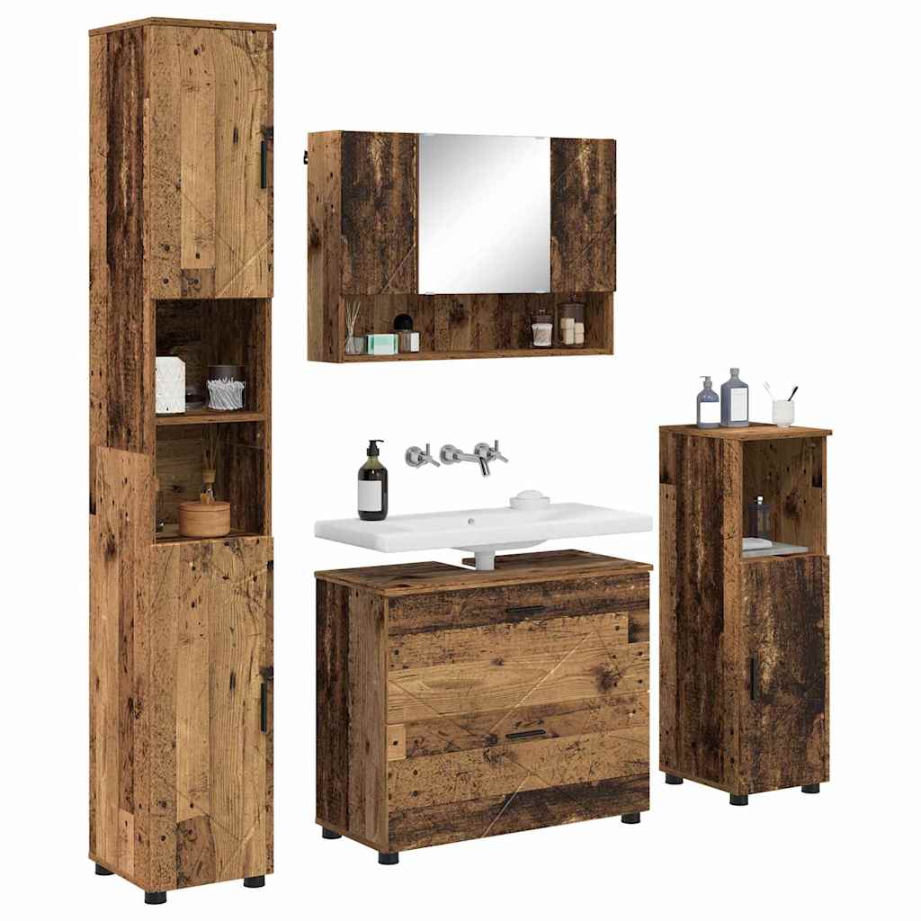 Bathroom Furniture Set 4 pcs Old Wood Engineered Wood and Metal