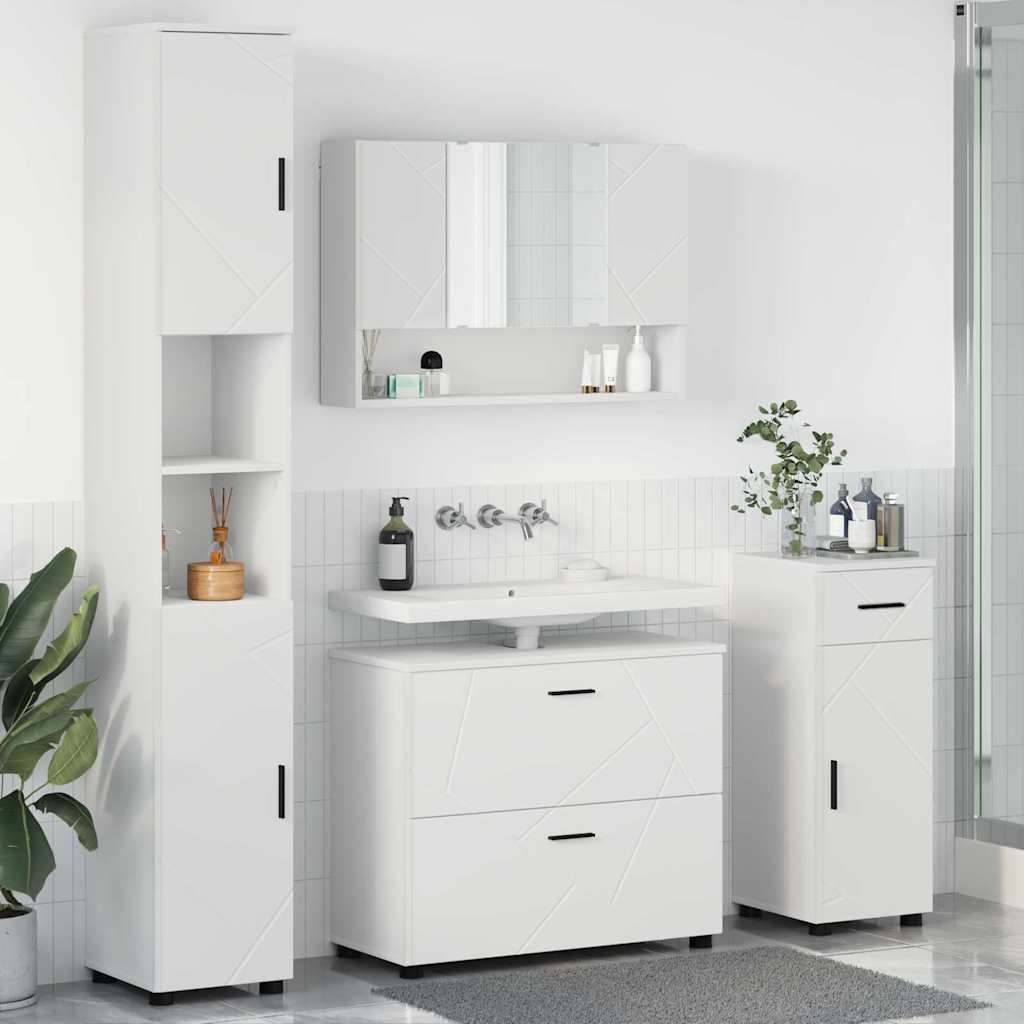 Bathroom Furniture Set 4 pcs White Engineered Wood and Metal