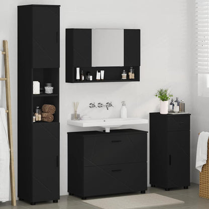 Bathroom Furniture Set 4 pcs Black Engineered Wood and Metal