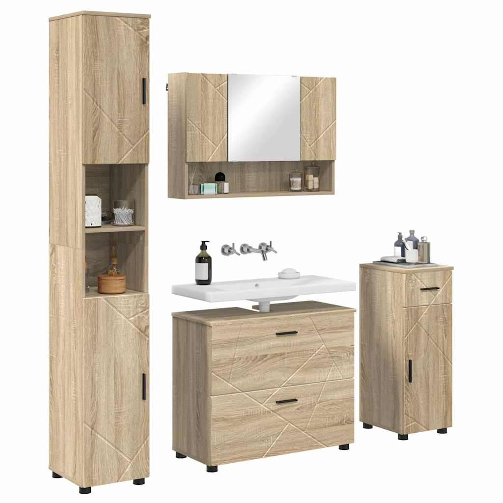 Bathroom Furniture Set with Drawer with Shelf 4 pcs Sonoma Oak