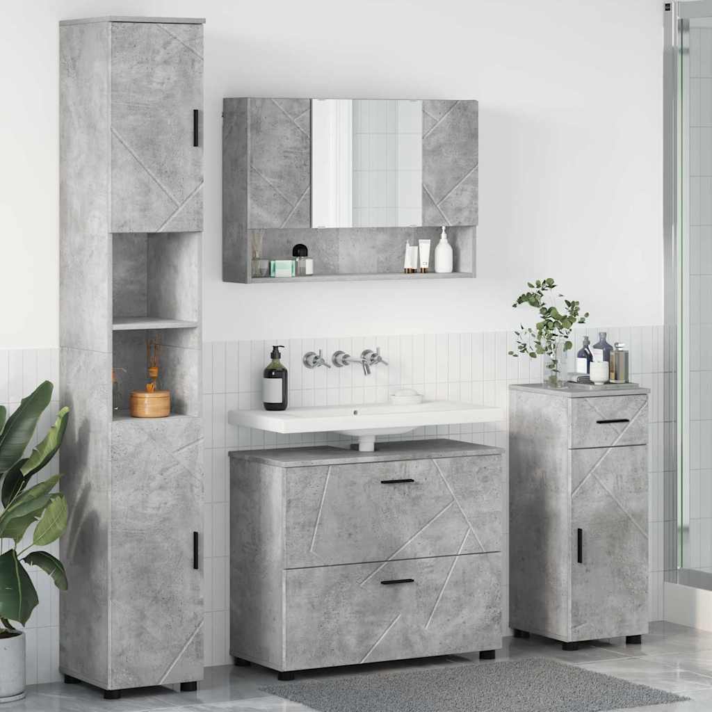 Bathroom Furniture Set with Drawer 4 pcs Concrete Grey