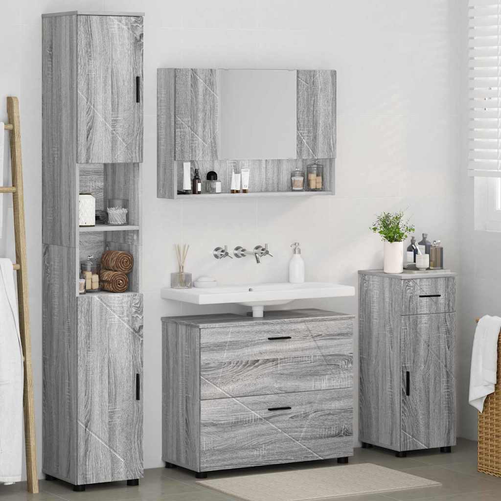 Bathroom Furniture Set with Drawer with Shelf 4 pcs Grey Sonoma