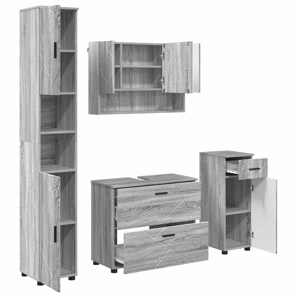Bathroom Furniture Set with Drawer with Shelf 4 pcs Grey Sonoma