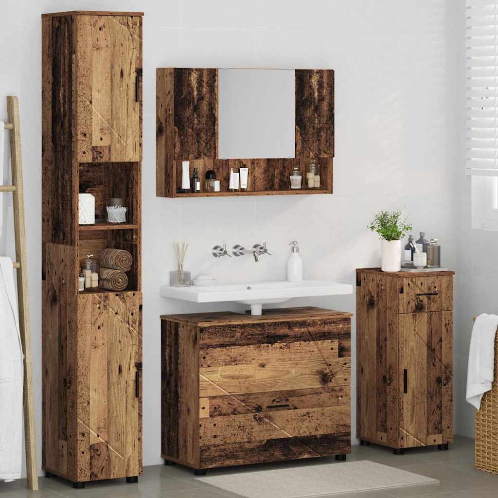 Bathroom Furniture Set 4 pcs Old Wood Engineered Wood and Metal