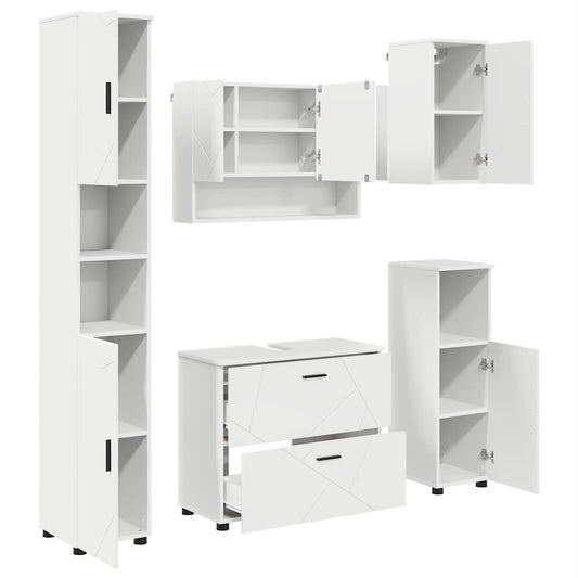 Bathroom Furniture Set 5 pcs White Engineered Wood and Metal