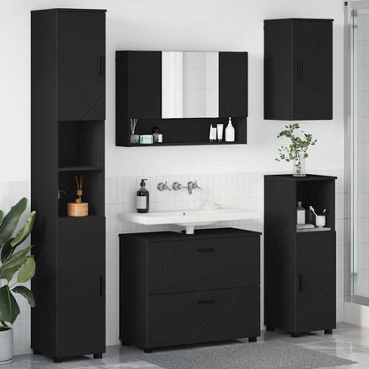 Bathroom Furniture Set 5 pcs Black Engineered Wood and Metal