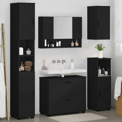 Bathroom Furniture Set 5 pcs Black Engineered Wood and Metal