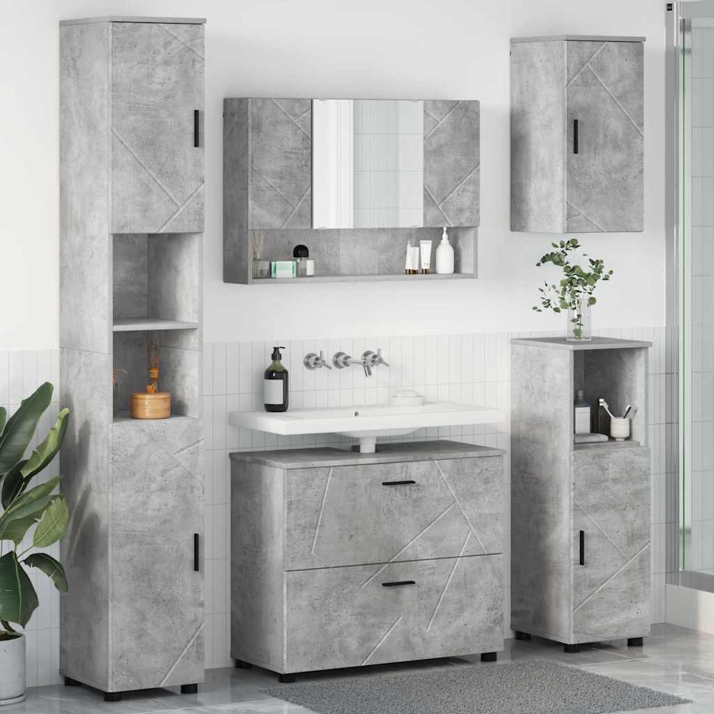 Bathroom Furniture Set with Drawer 5 pcs Concrete Grey