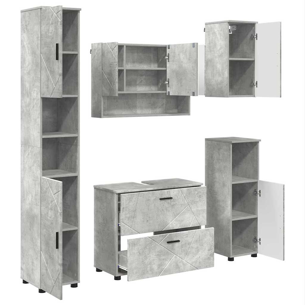 Bathroom Furniture Set with Drawer 5 pcs Concrete Grey
