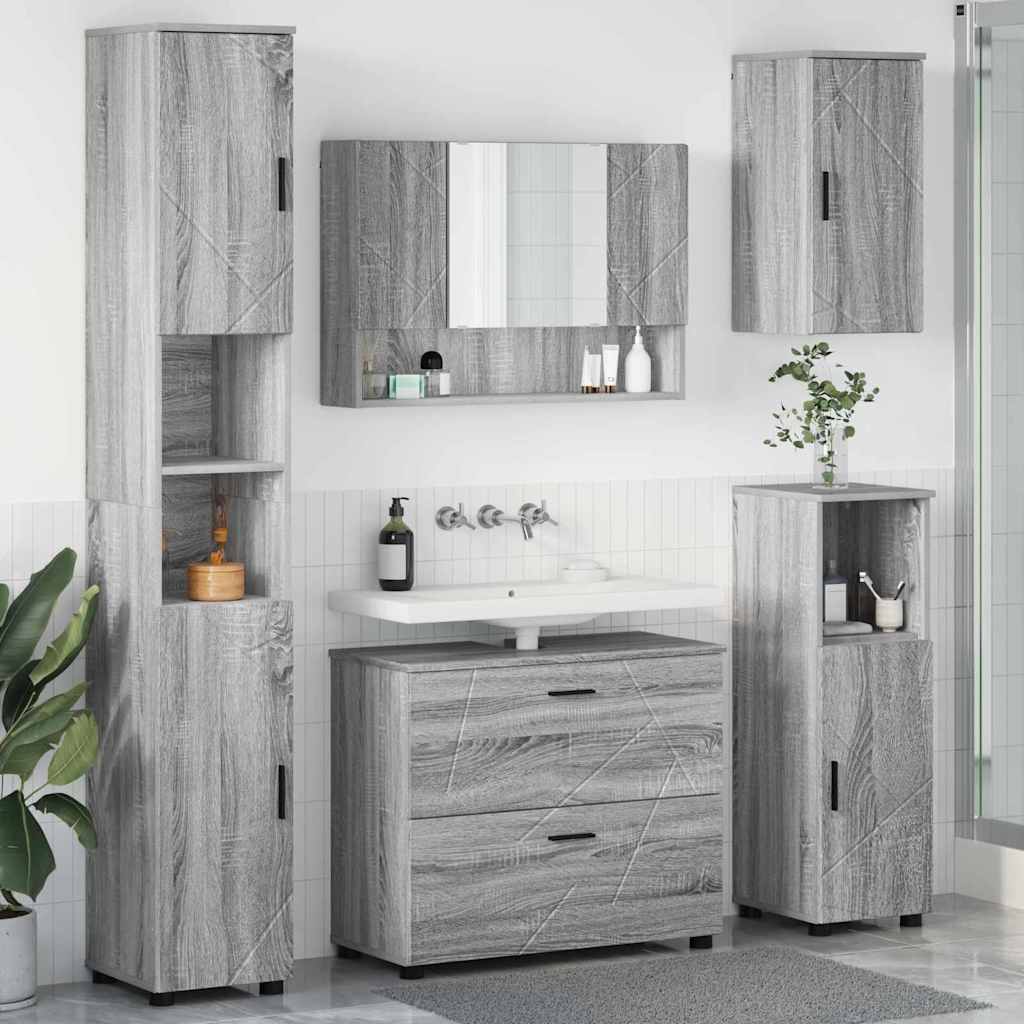 Bathroom Furniture Set with Drawer with Shelf 5 pcs Grey Sonoma