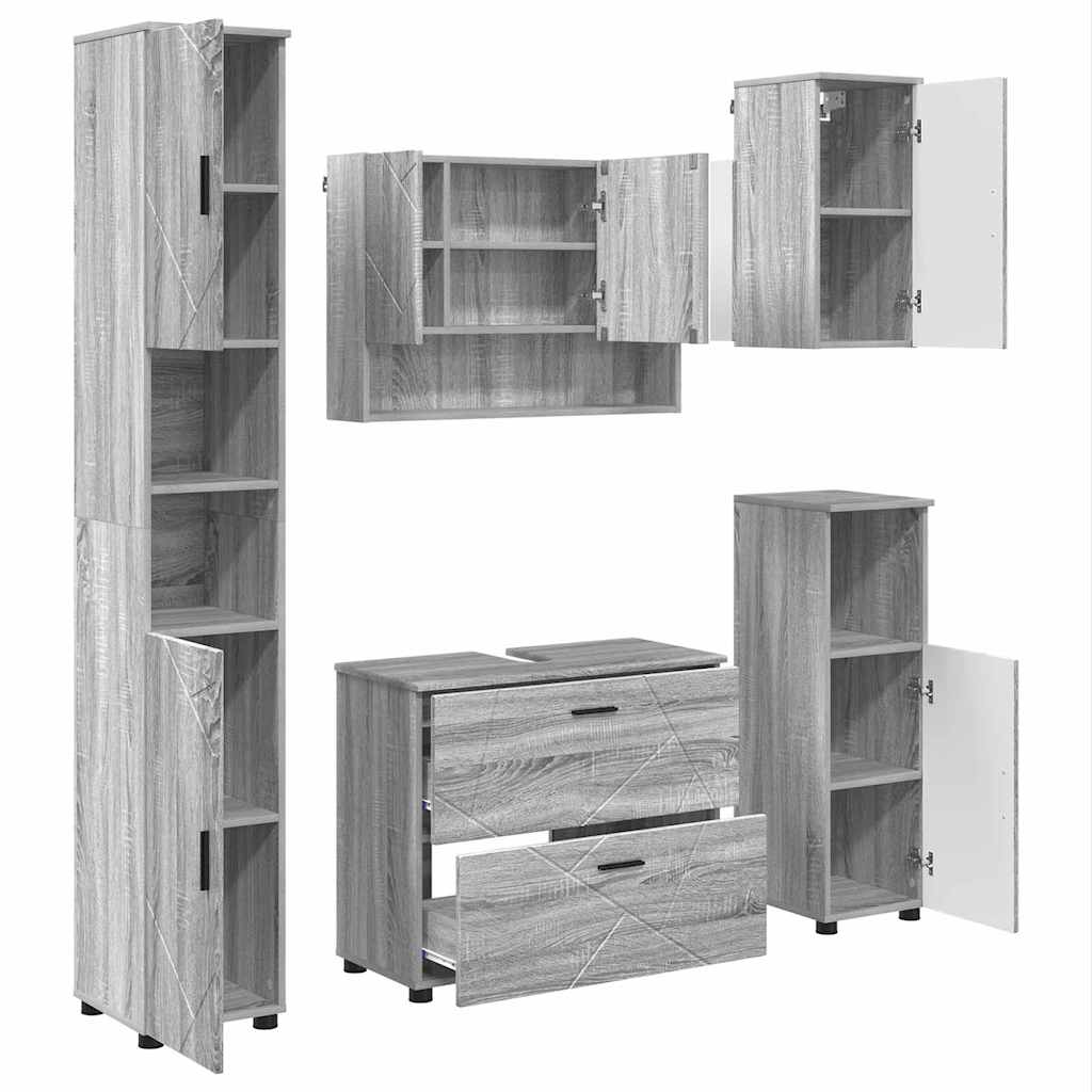 Bathroom Furniture Set with Drawer with Shelf 5 pcs Grey Sonoma